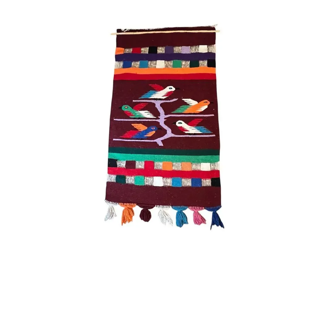 VINTAGE HANDWOVEN Wool Rug Wall Tapestry MEXICAN ZAPOTEC Tree Of Life 51” x 28”